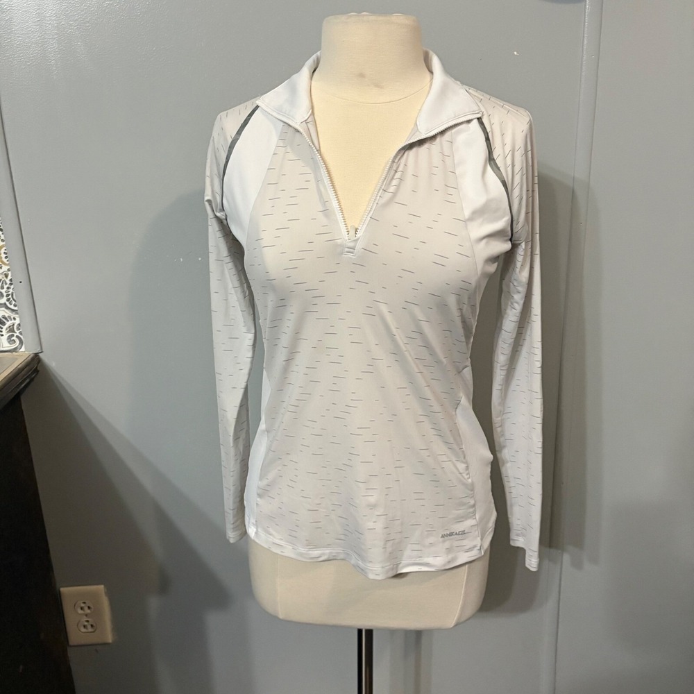 Annika Cutter & Buck White Grey Athletic DryTec Top 1/4 Zip Golf Shirt (Women S)